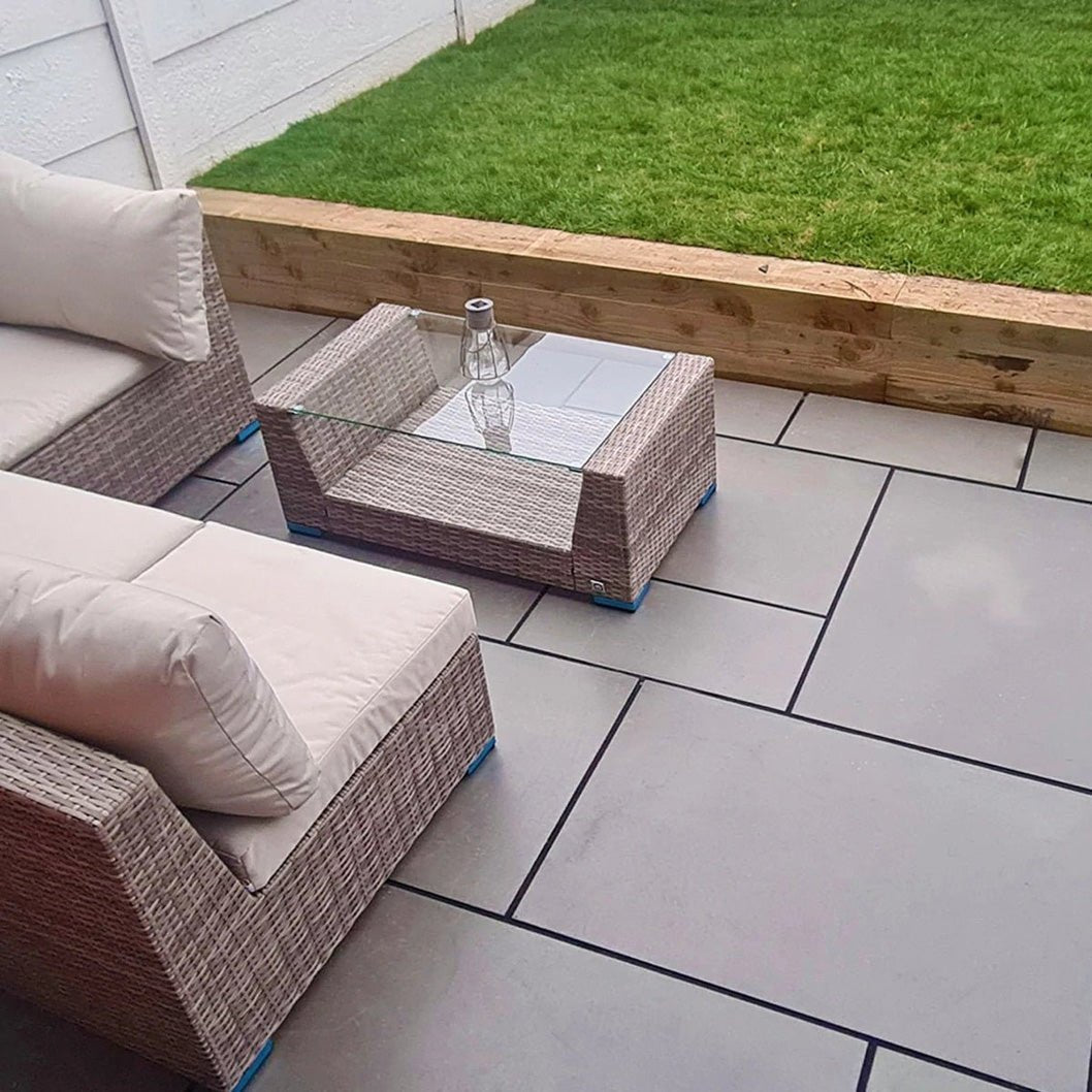 Aravalli Grey Indian 20mm Sandstone Paving Slabs - Sawn & Honed - Patio Kit - JJ Building Materials