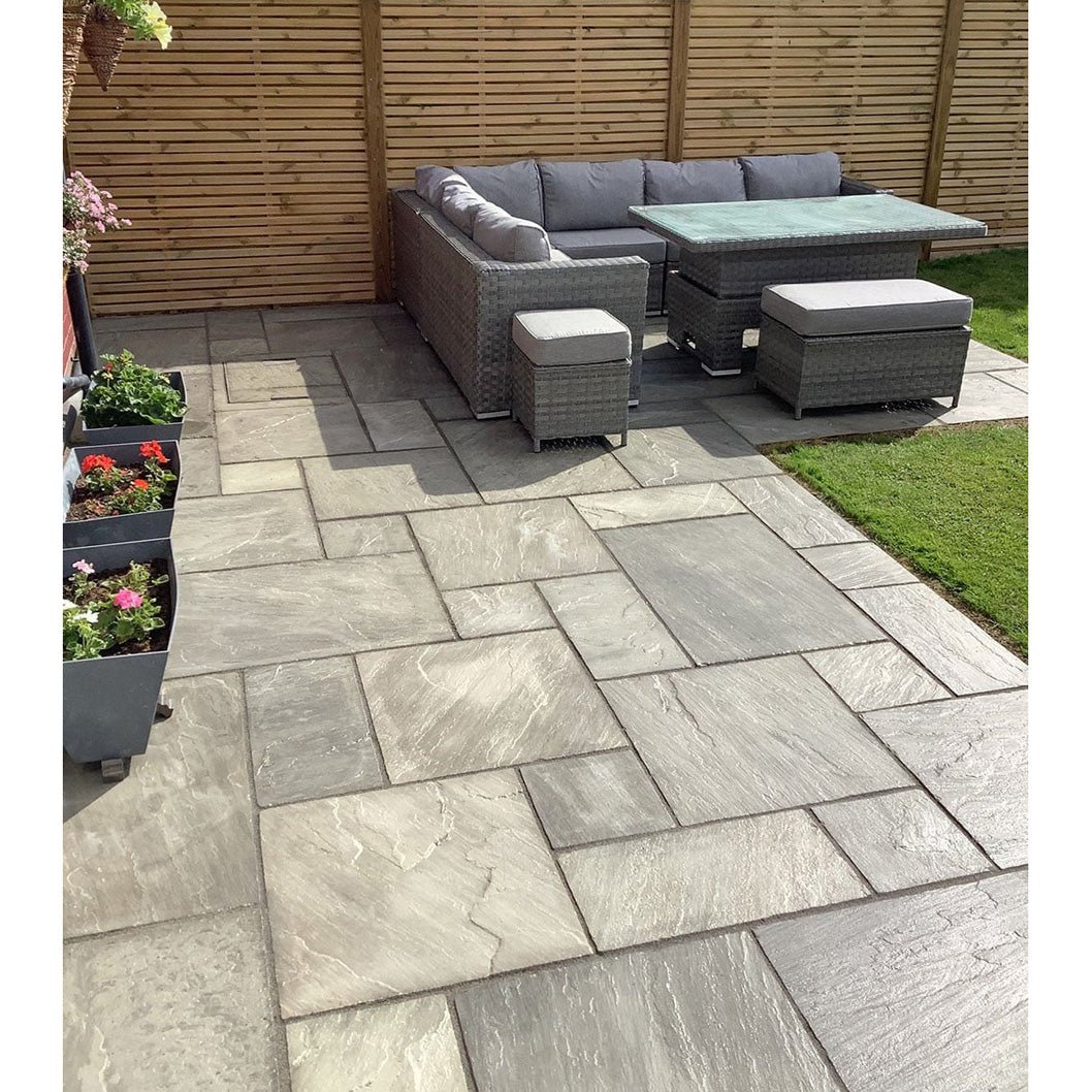Aravalli Grey Indian 22mm Sandstone Paving Slabs - Riven - Patio Kit - JJ Building Materials