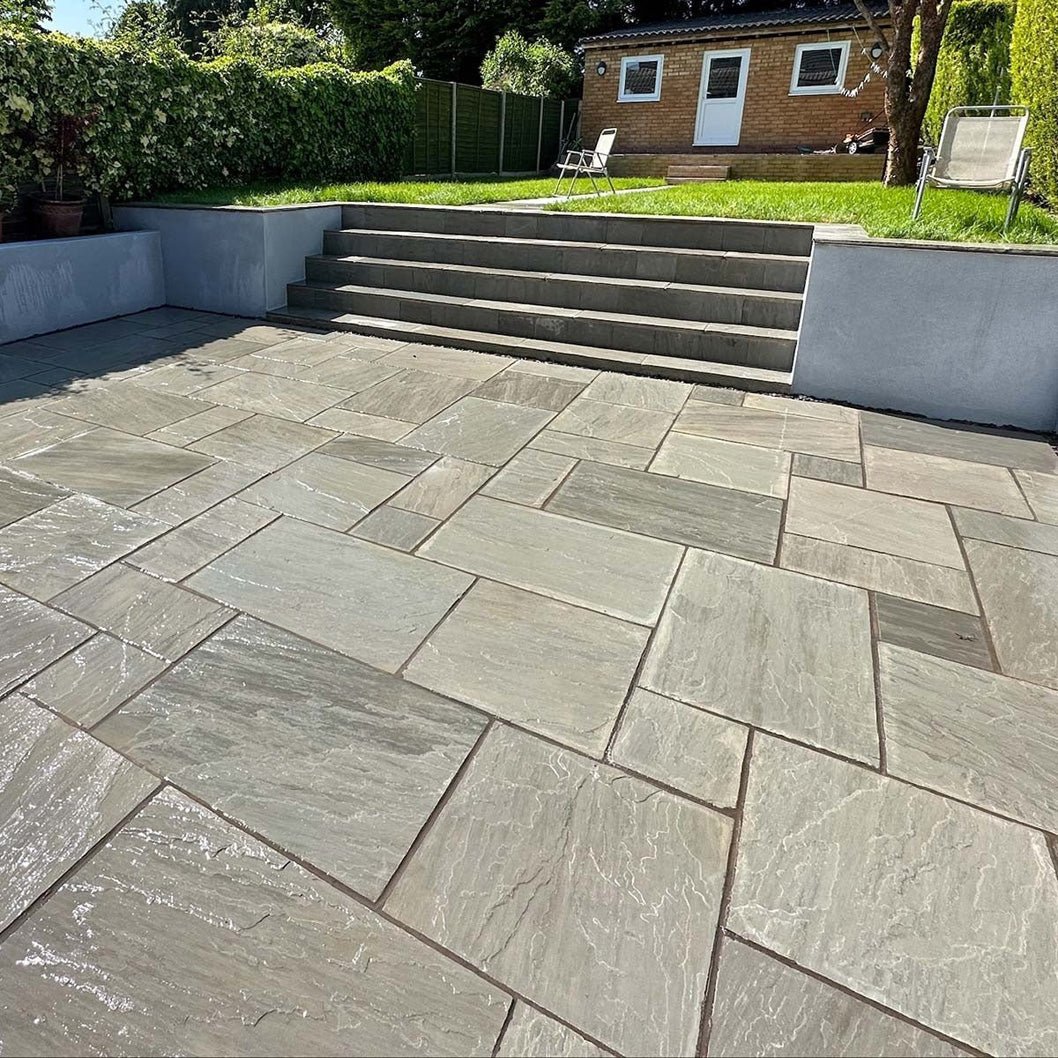 Aravalli Grey Indian 22mm Sandstone Paving Slabs - Riven - Patio Kit - JJ Building Materials