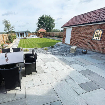 Aravalli Grey Indian 22mm Sandstone Paving Slabs - Riven - Patio Kit - JJ Building Materials