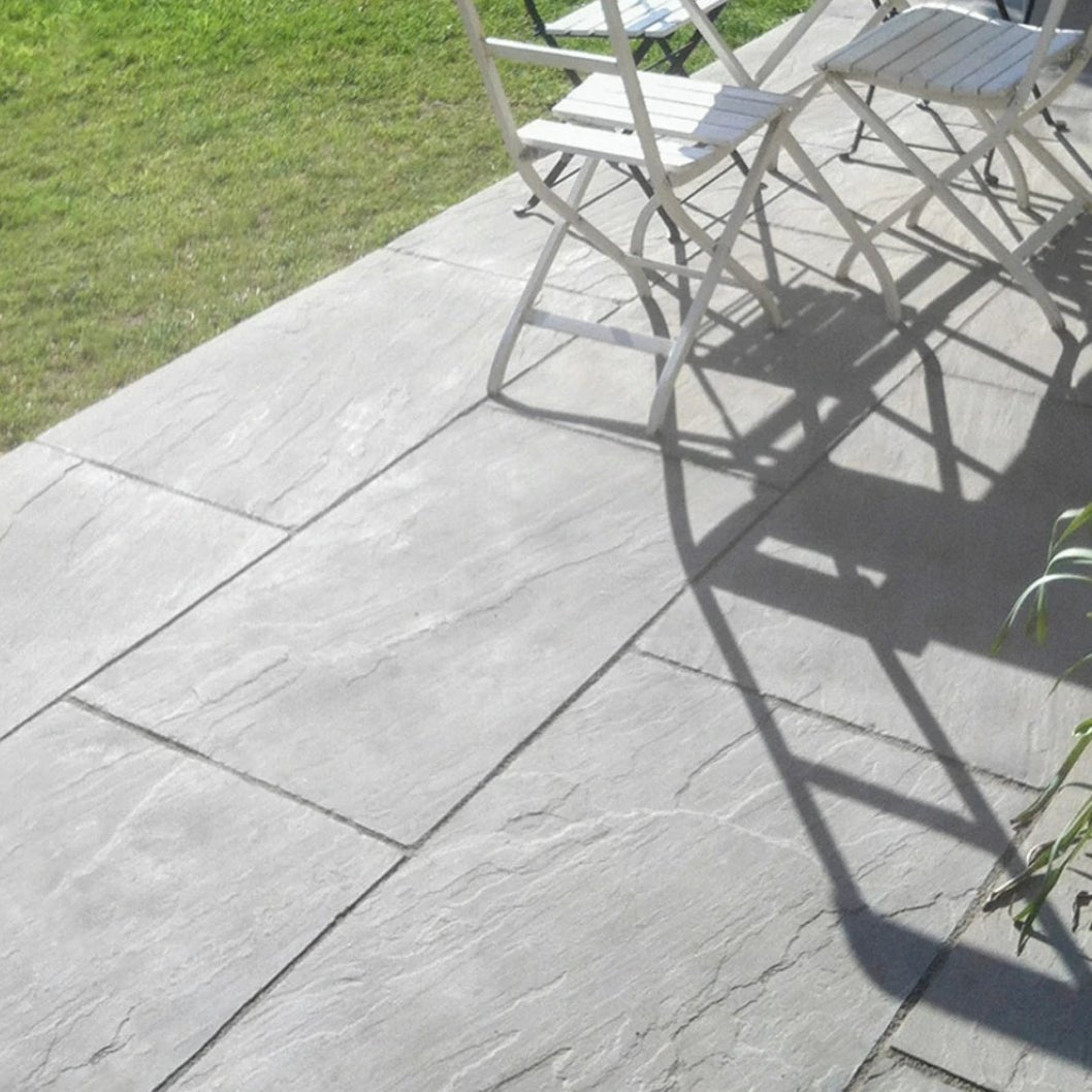 Aravalli Grey Indian 22mm Sandstone Paving Slabs - Tumbled - JJ Building Materials