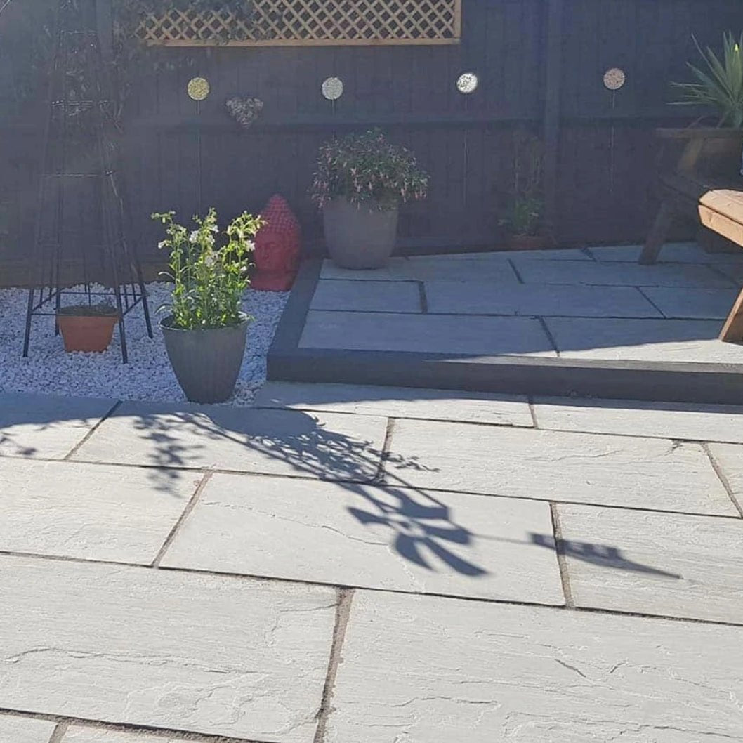 Aravalli Grey Indian 22mm Sandstone Paving Slabs - Tumbled - JJ Building Materials