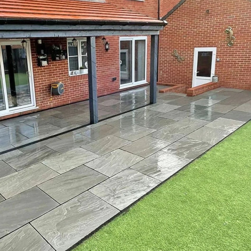Aravalli Grey Indian 22mm Sandstone Paving Slabs - Tumbled - JJ Building Materials