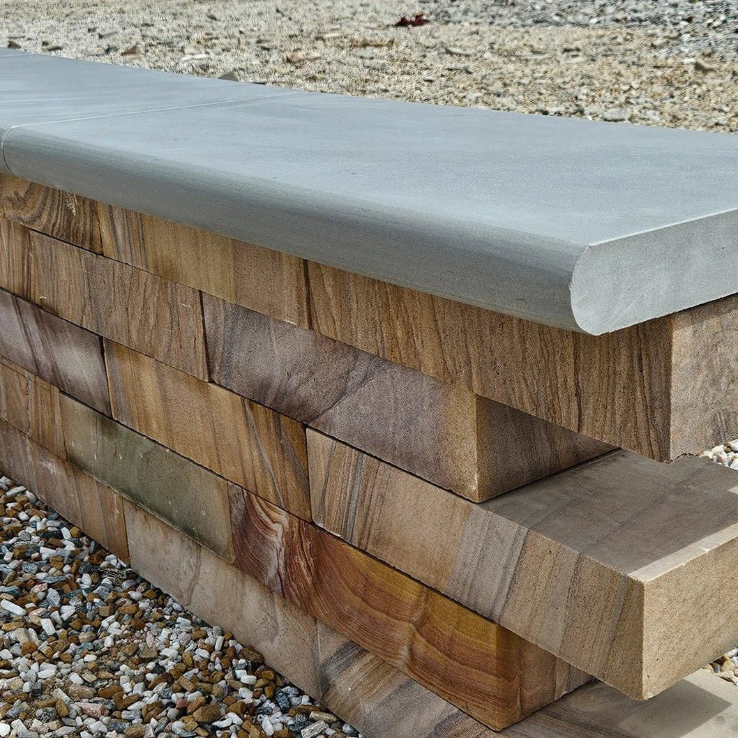 Aravalli Grey Indian 40mm Sandstone - Bullnose Coping Stones - Sawn & Honed - 600x300mm - JJ Building Materials