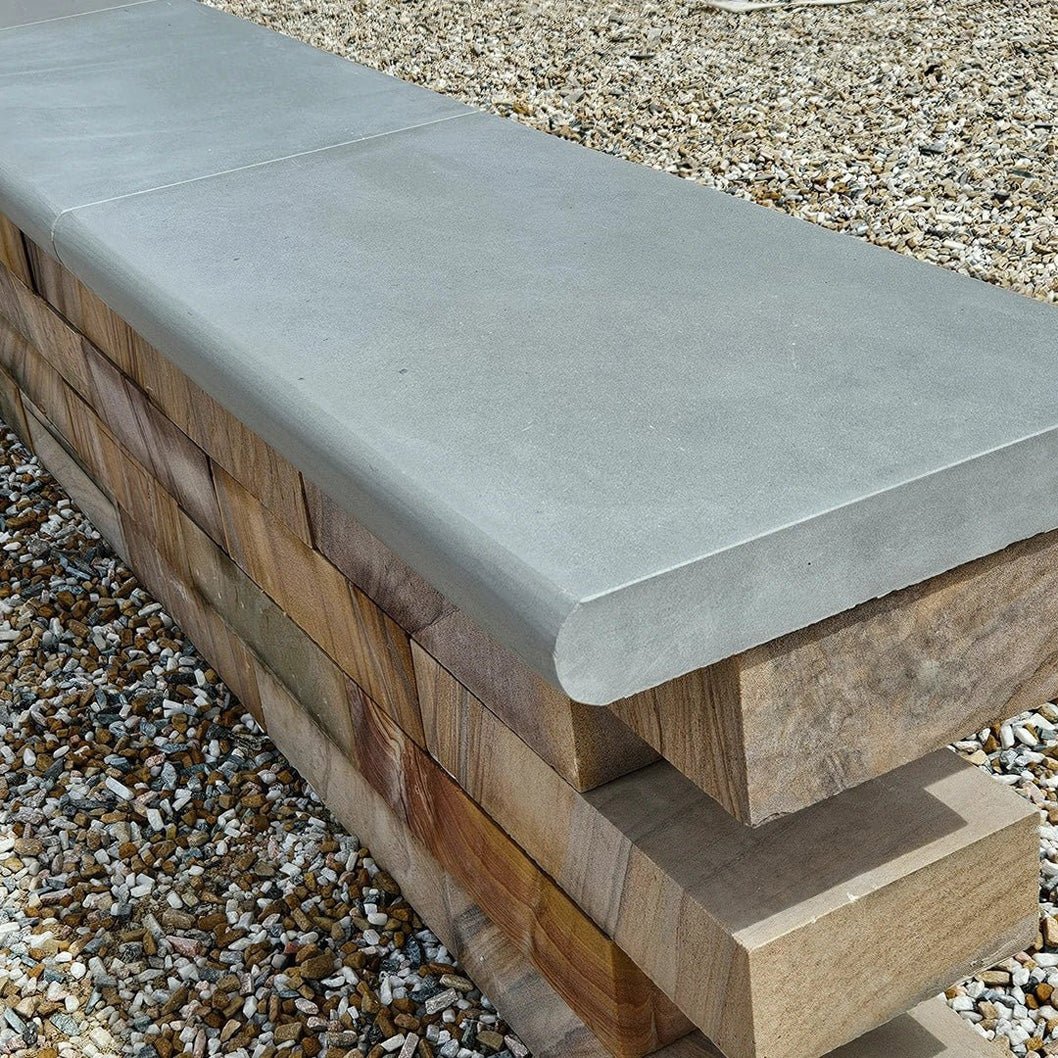 Aravalli Grey Indian 40mm Sandstone - Bullnose Coping Stones - Sawn & Honed - 600x300mm - JJ Building Materials