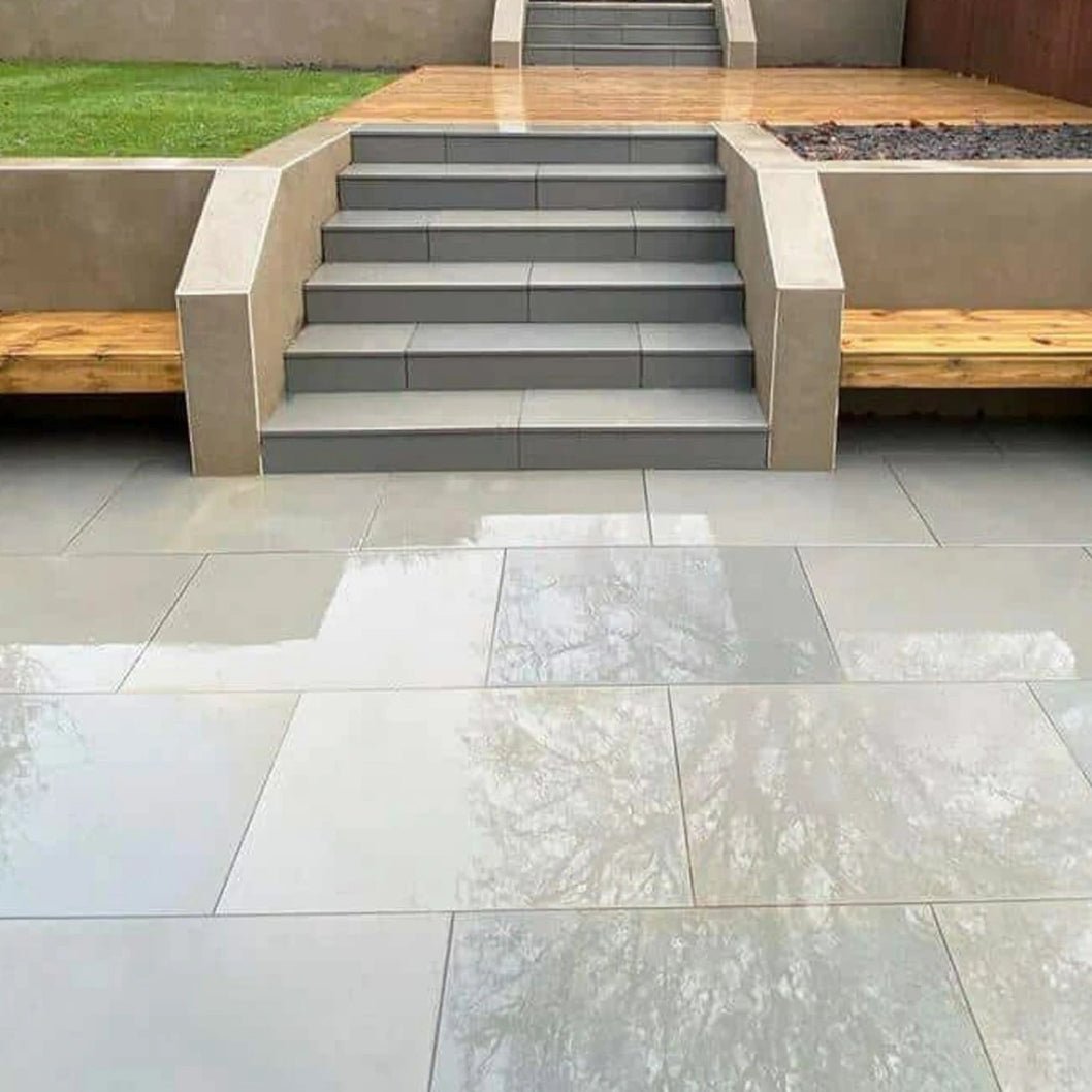 Aravalli Grey Indian 40mm Sandstone - Sawn & Honed - Bullnose Steps - 900x400mm - JJ Building Materials
