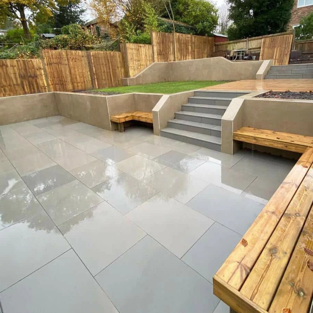Aravalli Grey Indian 40mm Sandstone - Sawn & Honed - Bullnose Steps - 900x400mm - JJ Building Materials