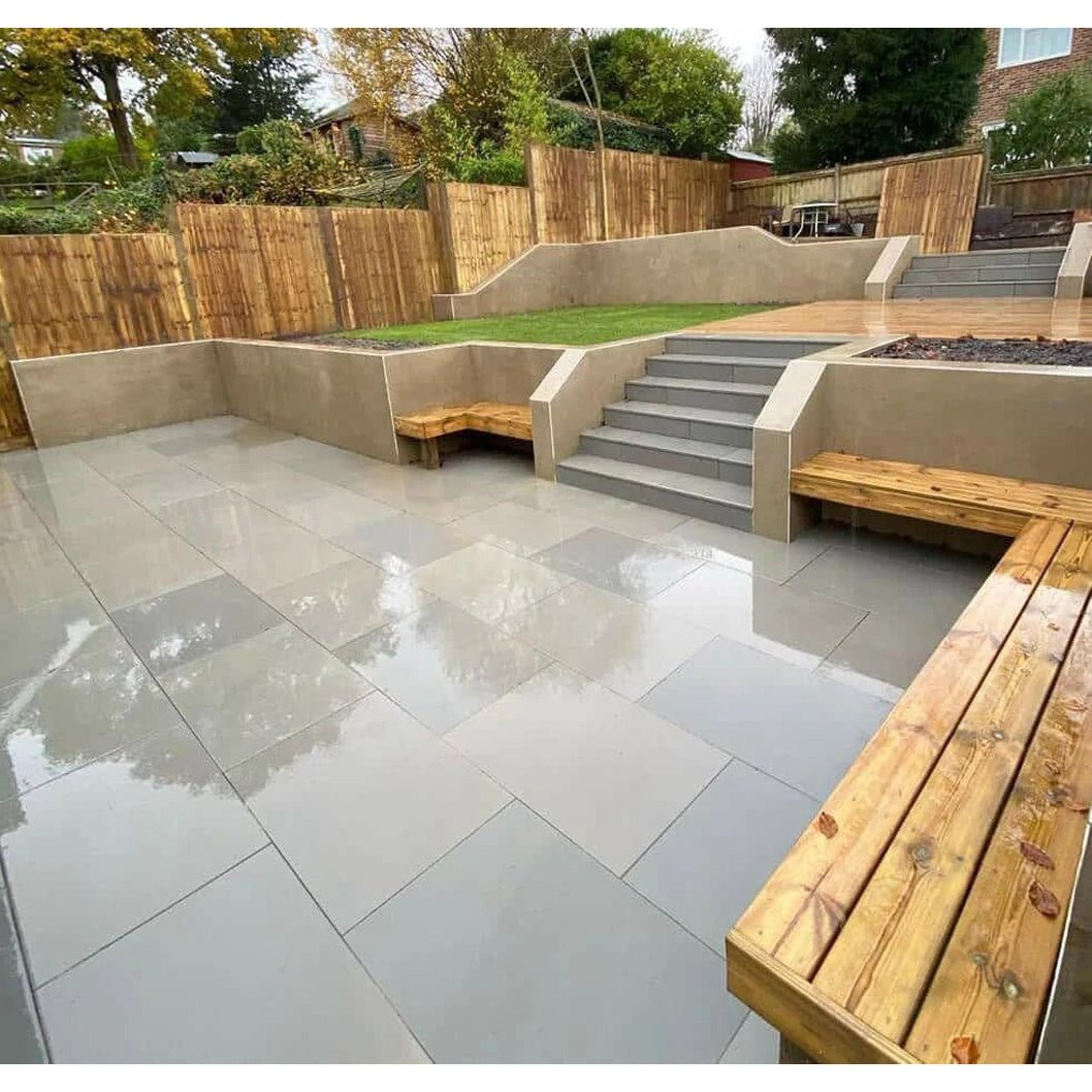 Aravalli Grey Indian 40mm Sandstone - Sawn & Honed - Bullnose Steps - 900x400mm - JJ Building Materials