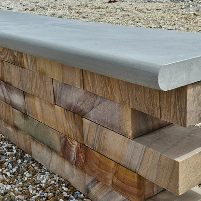 Aravalli Grey Indian 40mm Sandstone - Bullnose Coping Stones - Sawn & Honed - 600x300mm