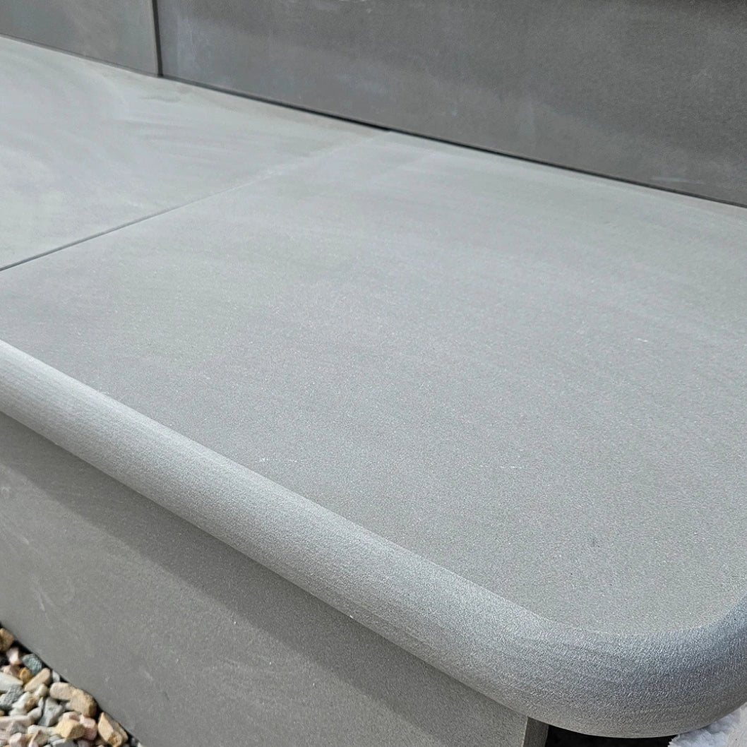 Aravalli Grey Indian Sandstone - Bullnose Step Corners - Sawn & Honed - 400x400mm - 40mm - JJ Building Materials