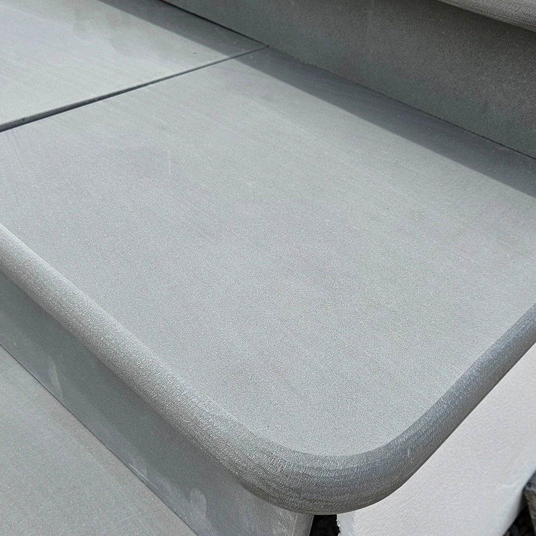 Aravalli Grey Indian Sandstone - Bullnose Step Corners - Sawn & Honed - 400x400mm - 40mm - JJ Building Materials