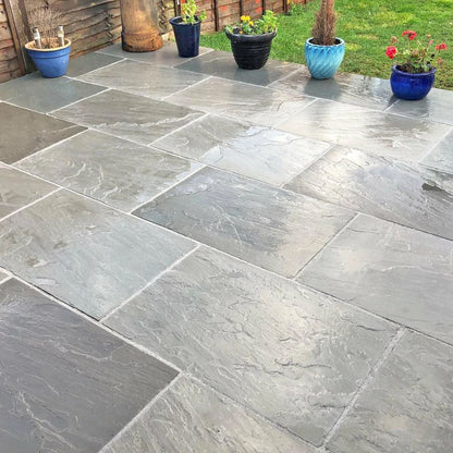 Aravalli Grey Indian 22mm Sandstone Paving Slabs - Riven