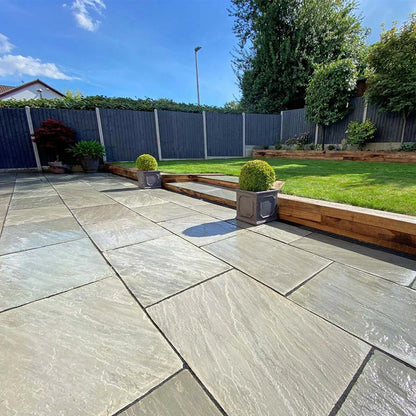 Aravalli Grey Indian 22mm Sandstone Paving Slabs - Riven