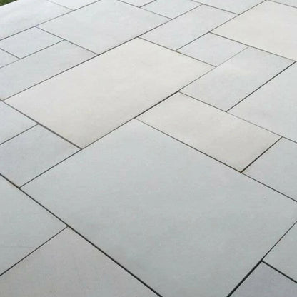 Aravalli Grey Indian 20mm Sandstone Paving Slabs - Sawn & Honed - Patio Kit