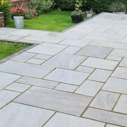 Aravalli Grey Indian Sandstone Paving Slabs - Tumbled - Patio Kit - 22mm - JJ Building Materials