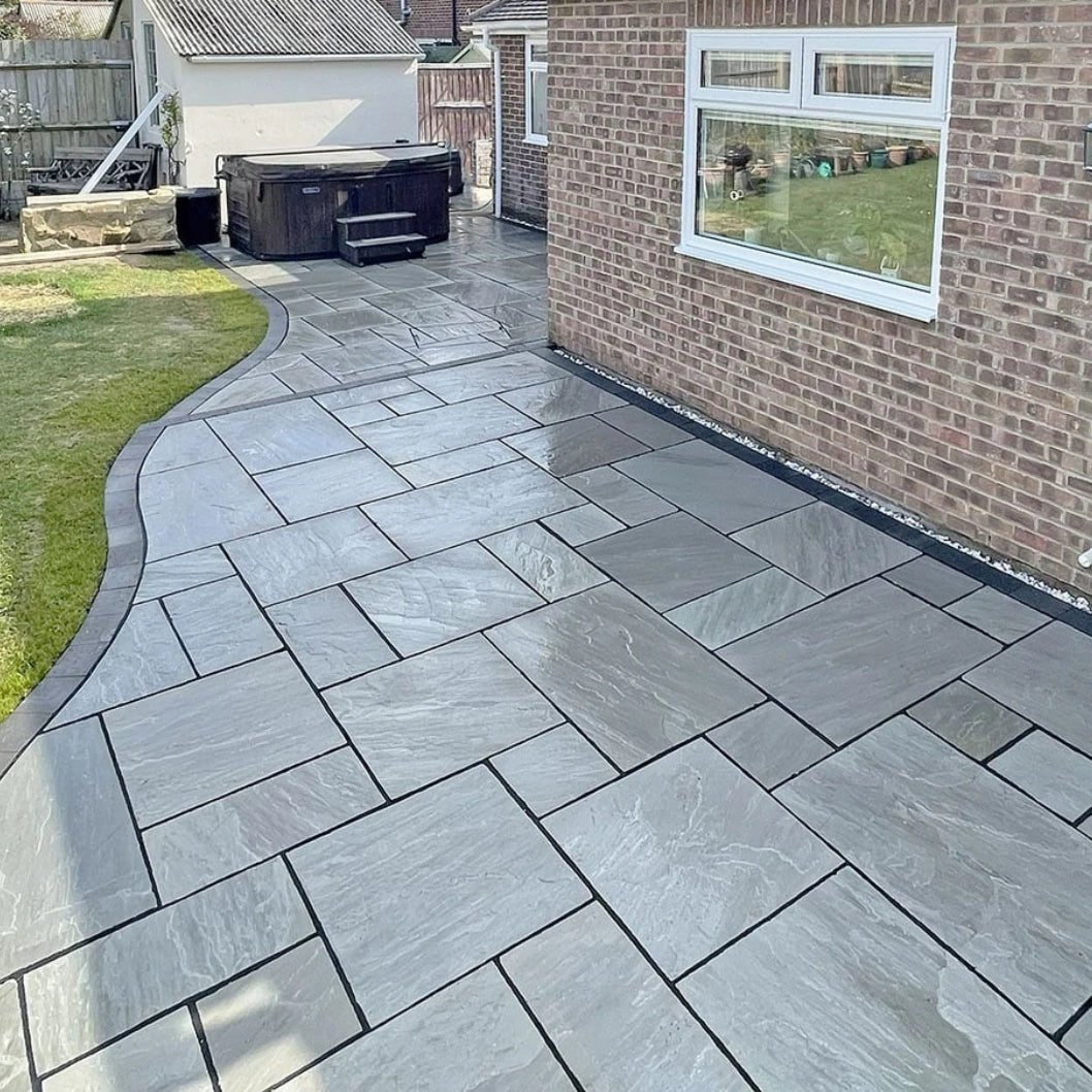 Aravalli Grey Indian Sandstone Paving Slabs - Tumbled - Patio Kit - 22mm - JJ Building Materials