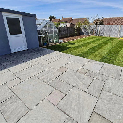 Aravalli Grey Indian Sandstone Paving Slabs - Tumbled - Patio Kit - 22mm - JJ Building Materials