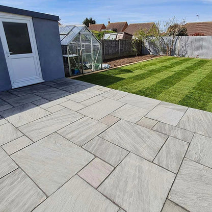 Aravalli Grey Indian Sandstone Paving Slabs - Tumbled - Patio Kit - 22mm - JJ Building Materials