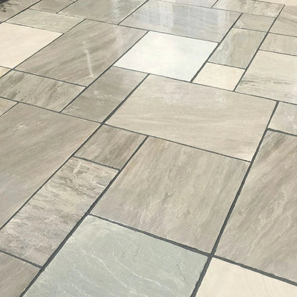 Aravalli Grey Indian Sandstone Paving Slabs - Tumbled - Patio Kit - 22mm - JJ Building Materials
