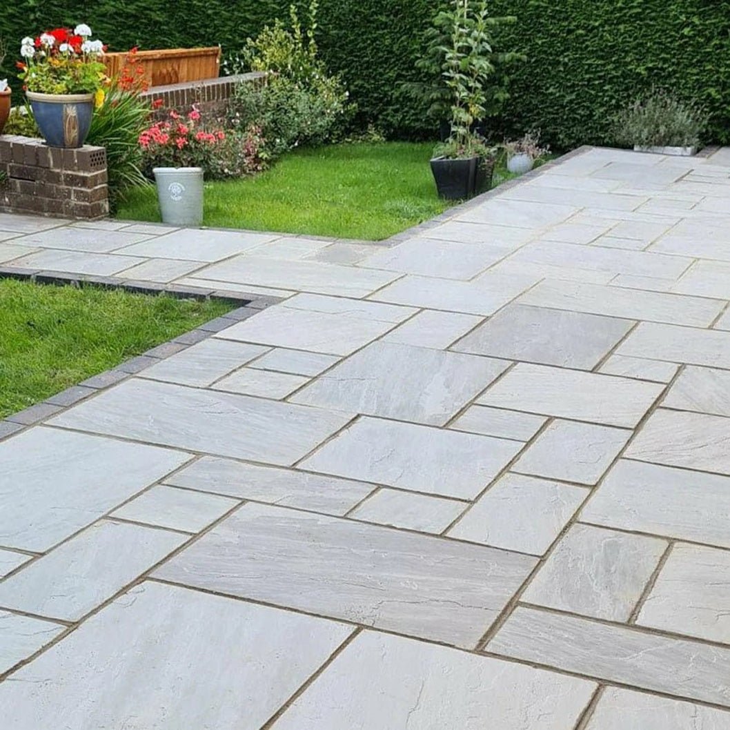 Aravalli Grey Indian Sandstone Paving Slabs - Tumbled - Patio Kit - 22mm - JJ Building Materials