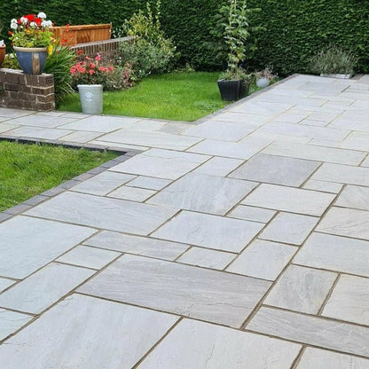 Aravalli Grey Indian Sandstone Paving Slabs - Tumbled - Patio Kit - 22mm - JJ Building Materials