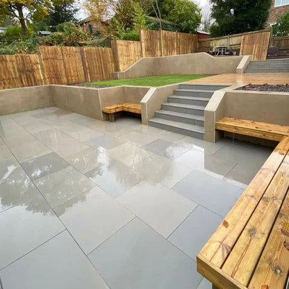 Aravalli Grey Indian 40mm Sandstone - Sawn & Honed - Bullnose Steps - 900x400mm