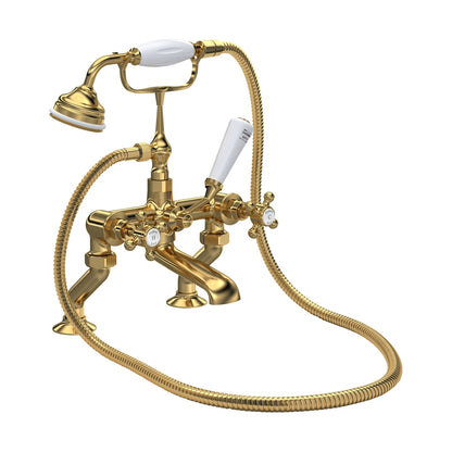 Hudson Reed Topaz Deck Mounted Bath Shower Mixer Trad Brushed Brass Brass 320x350x155mm