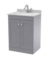 Nui Classique 600mm Floor Standing 2 Door Vanity & Marble Top 1th Traditional Satin Grey MFC Painted Matt 814x620x463mm - CLC225GR1