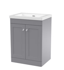 Nui Classique 600mm Floor Standing 2-door Vanity With Basin - 0 Tap Hole Traditional Satin Grey Fireclay 845x613x462mm