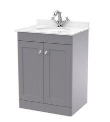 Nui Classique 600mm Floor Standing 2 Door Vanity & Marble Top 1th Traditional Satin Grey MFC Painted Matt 814x620x463mm - CLC225WR1