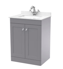 Nui Classique 600mm Floor Standing 2 Door Vanity & Marble Top 1th Traditional Satin Grey MFC Painted Matt 814x620x463mm - CLC225WS1