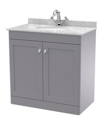 Nui Classique 800mm Floor Standing 2 Door Vanity & Marble Top 1th Traditional Satin Grey MFC Painted Matt 814x820x463mm - CLC226GR1