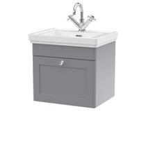Nui Classique 500mm Wall Hung 1-drawer Vanity & Basin 1th Traditional Satin Grey MFC Painted Matt 496x531x406mm