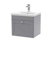 Nui Classique 500mm Wall Hung 1 Drawer Vanity & Basin 1 Traditional Satin Grey MFC Painted Matt 471x510x390mm