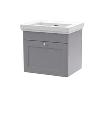 Nui Classique 500mm Wall Hung 1 Drawer Vanity & Basin 0th Traditional Satin Grey MFC Painted Matt 451x531x406mm