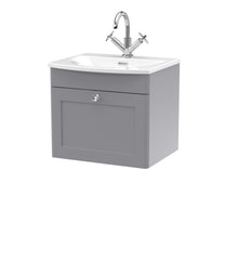 Nui Classique 500mm Wall Hung 1-drawer Unit & Curved Basin Traditional Satin Grey MFC Painted Matt 461x510x440mm
