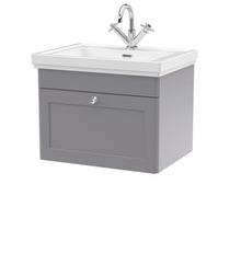 Nui Classique 600mm Wall Hung 1-drawer Vanity & Basin 1th Traditional Satin Grey MFC Painted Matt 496x631x471mm