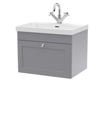 Nui Classique 600mm Wall Hung 1-drawer Vanity With Basin - 1 Tap Hole Traditional Satin Grey Vitreous China 481x610x460mm