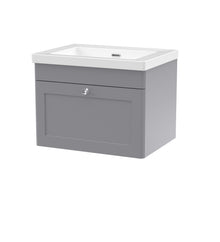 Nui Classique 600mm Wall Hung 1-drawer Vanity With Basin - 0 Tap Hole Traditional Satin Grey Fireclay 476x613x462mm