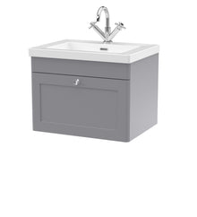 Nui Classique 600mm Wall Hung 1-drawer Vanity With Basin - 1 Tap Hole Traditional Satin Grey Fireclay 476x613x462mm