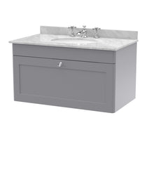 Nui Classique 800mm Wall Hung 1 Drawer Vanity & Marble Top 3th Traditional Satin Grey MFC Painted Matt 445x820x463mm - CLC296GR3