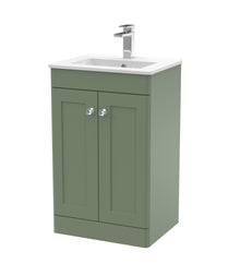 Nui Classique 500mm Floor Standing 2 Door Vanity & Basin 2 Traditional Satin Green MFC Painted Matt 818x500x390mm