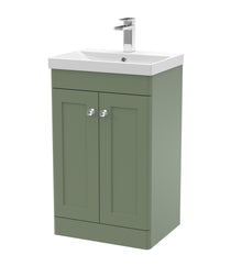 Nui Classique 500mm Floor Standing 2 Door Vanity & Basin 3 Traditional Satin Green MFC Painted Matt 850x510x395mm