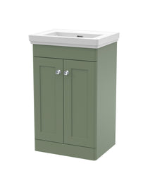 Nui Classique 500mm Floor Standing 2 Door Vanity & Basin 0th Traditional Satin Green MFC Painted Matt 820x531x406mm