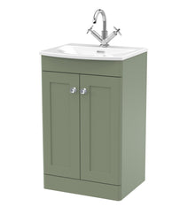 Nui Classique 500mm Floor Standing 2-door Unit & Curved Basin Traditional Satin Green MFC Painted Matt 830x510x440mm