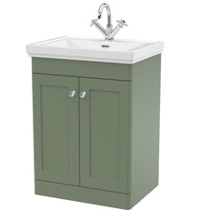 Nui Classique 600mm Floor Standing 2-door Vanity & Basin 1th Traditional Satin Green MFC Painted Matt 865x630x471mm