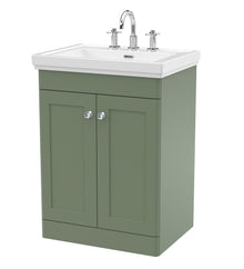 Nui Classique 600mm Floor Standing 2-door Vanity & Basin 3th Traditional Satin Green MFC Painted Matt 865x630x471mm