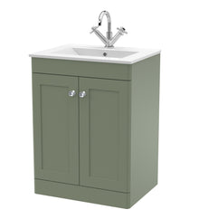 Nui Classique 600mm Floor Standing 2-door Vanity With Basin - 1 Tap Hole Traditional Satin Green Vitreous China 818x605x460mm