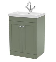 Nui Classique 600mm Floor Standing 2-door Vanity With Basin - 1 Tap Hole Traditional Satin Green Vitreous China 850x610x460mm