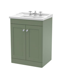 Nui Classique 600mm Floor Standing 2 Door Vanity & Basin 3th Traditional Satin Green MFC Painted Matt 858x620x470mm